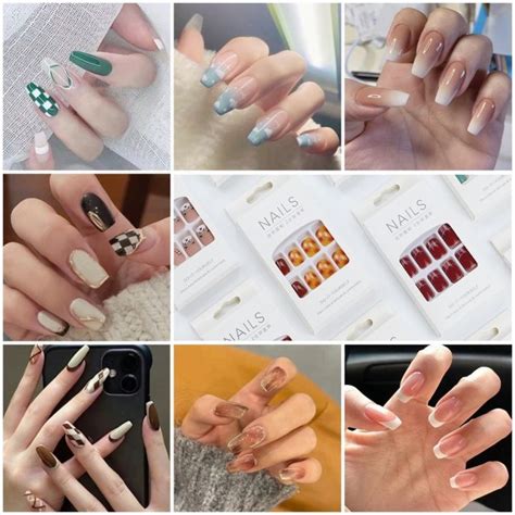 New Pcs Fake Nails Set With Glue Long Nails French Nail Care