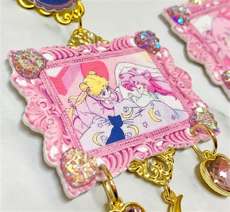 Sailor Moon Earrings With Chibiusa Tuxedo Mask And Luna Pink Etsy