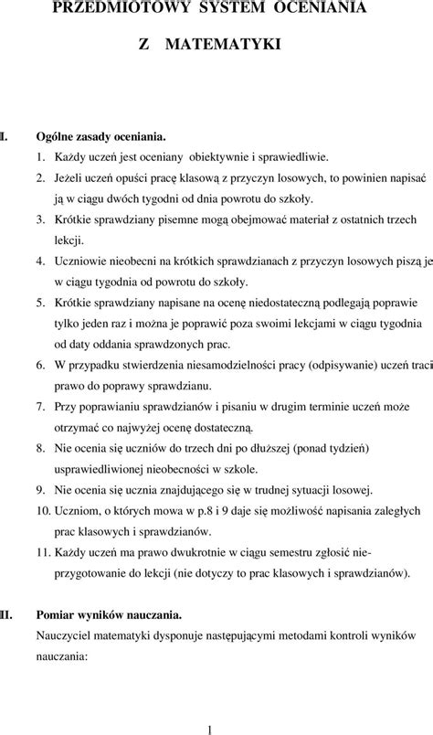 Przedmiotowy System Oceniania Matematyki Pdf Darmowe Pobieranie