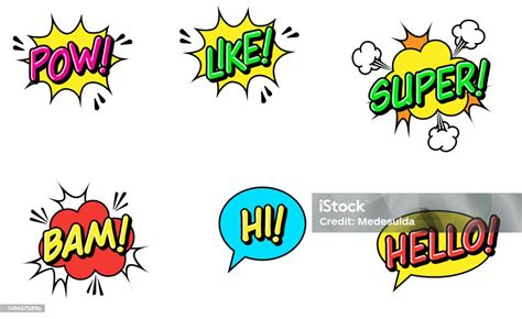 Expression Text Pow Like Super Bam Hi Hello Cartoon Speech Bubble Comic