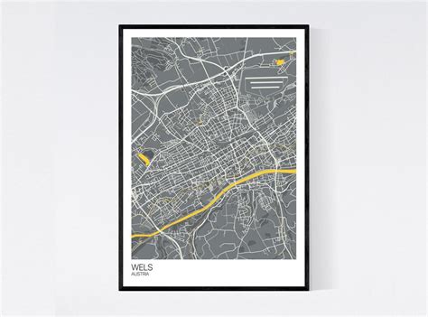 Wels, Austria Map Art Print Many Colours 350gsm Art Quality Paper Fast Delivery Scandi ...