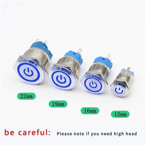 Blue Power LED Momentary Self Reset 100 240V 220V 16mm Bouton