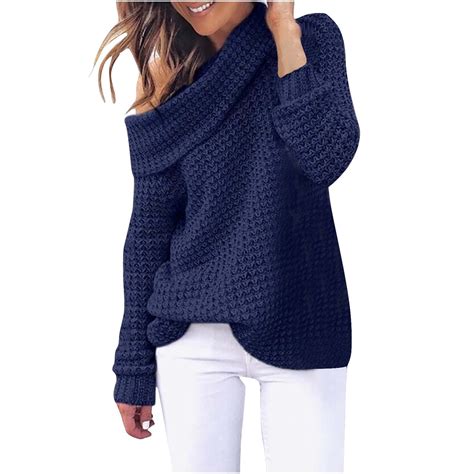 Blvb Womens Sweater Pullover Casual Winter Cozy Cowl Neck Long Sleeve Loose Knit Pullover