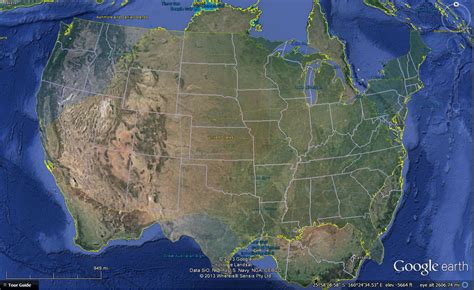 Us Overlaid On Australia Vivid Maps