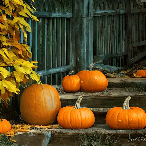 Fall Autumn Leaves Scenery Country Farm Photograph Pumpkin Truck ...