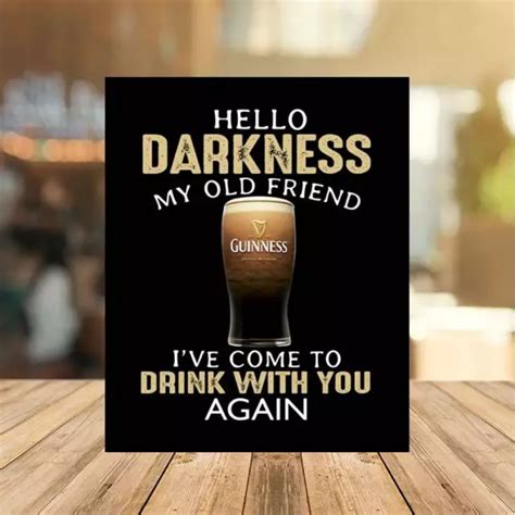 GUINNESS HELLO DARKNESS Funny Retro Metal Wall Sign Plaque Man Cave Pub