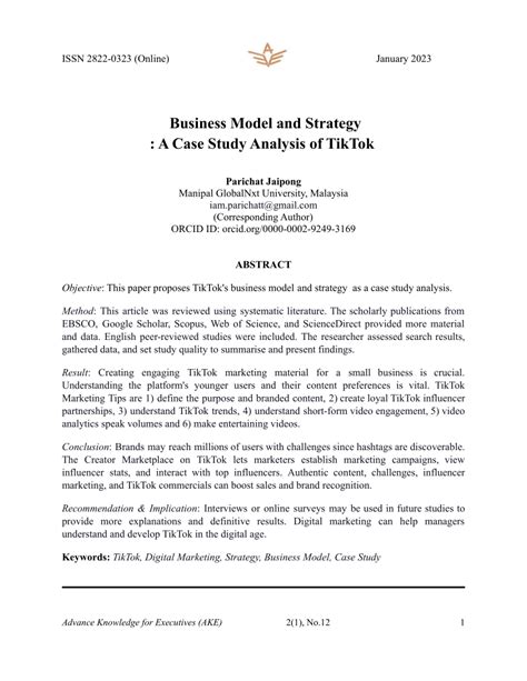 Pdf Business Model And Strategy A Case Study Analysis Of Tiktok