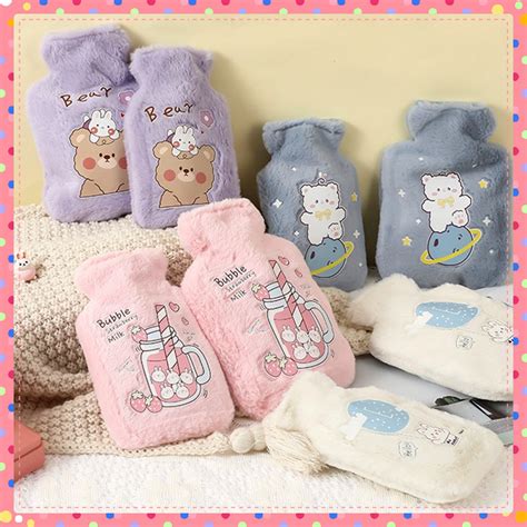 Hot Water Bag With Plush Cloth Hot Compress Stomach Warm Water Bag Relief Pain Water Filling Bag