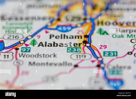 Alabaster Alabama USA shown on a road map or geography map Stock Photo - Alamy