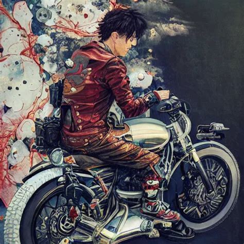 Krea Andrew Dickison On A Motorcycle Wearing Leather Painted By