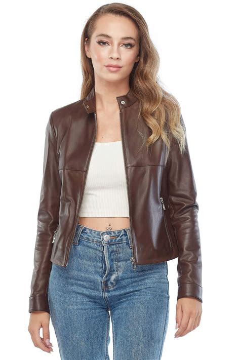 Madison Women S 100 Real Brown Leather Moto Jacket