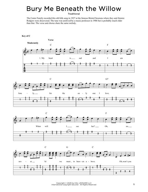 Bury Me Beneath The Willow Arr Fred Sokolow By Traditional Solo