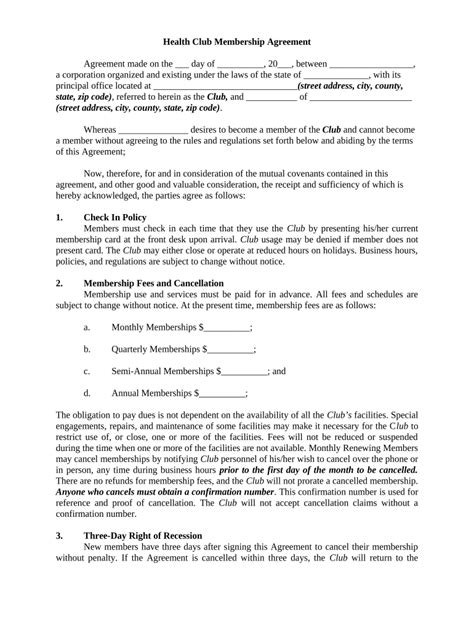 Membership Agreement Template