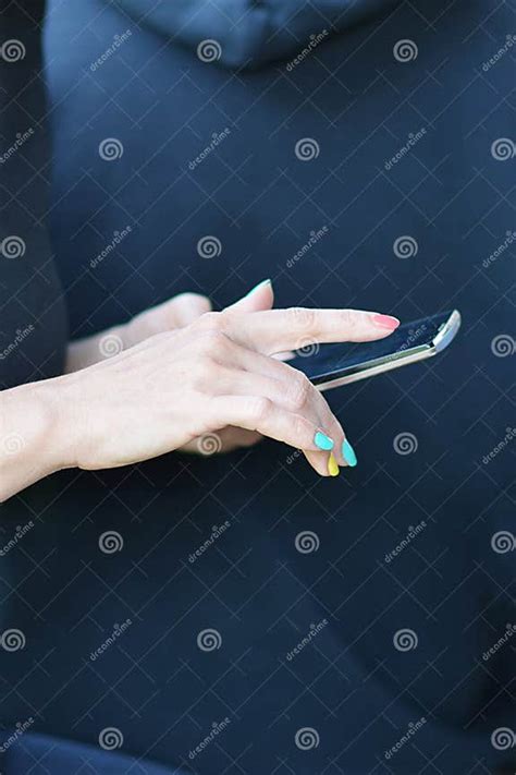 Elegant Woman Hands Holding A Smart Phone Stock Image Image Of Nails