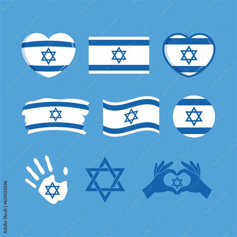 Israel Flag Icon Set Vector Isolated On A Blue Background Israeli Flag