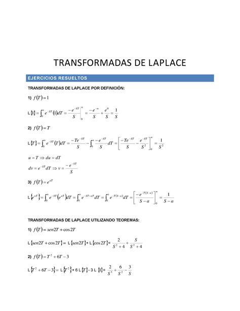 Transformada De Laplace Ejercicios Resueltos Transformadas De