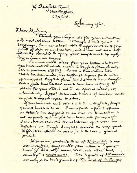 J.R.R Tolkien, Rare hand-written letter by Tolkien | Lettering ...