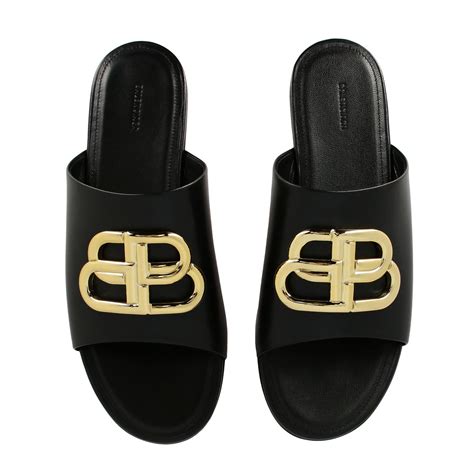 Balenciaga Outlet Oval Bb Leather Sandal Flat Sandals Balenciaga