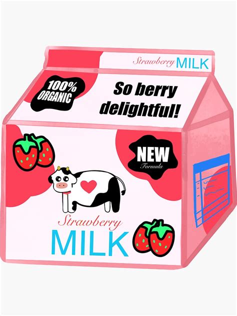 Kawaii Strawberry Milk Carton Sticker For Sale By Whittington Redbubble