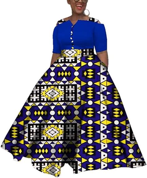 Iooiooi Womens Half Sleeve African Wedding Maxi Dress Ankara African