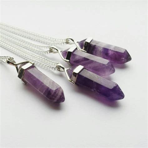 Amethyst Purple Quartz Crystal Pendant Necklace On 16 18 20 Silver