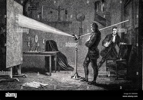 Isaac Newton 1642 1727 English Scientist And Mathematician Using A Prism To Break White Light