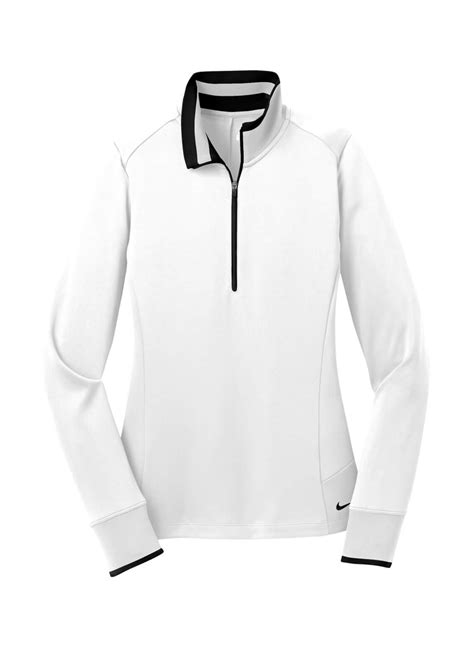 Customized Nike Women S White Black Dri Fit Half Zip Embroidered