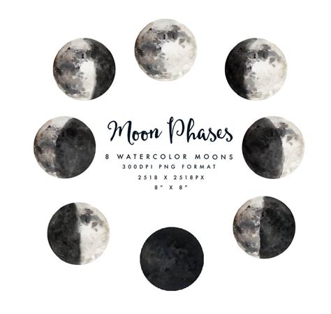 Watercolor Moon Phases/small Set/individual PNG Files/hand - Etsy Canada