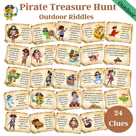 Outdoor Pirate Treasure Hunt Scavenger Hunt Riddle Clues Game For