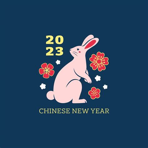 Chinese new year card. Chinese rabbit with flowers. Flat vector ...