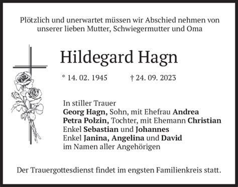 Traueranzeigen Von Hildegard Hagn Trauer Merkur De