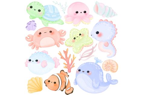 Cute Kawaii Printable Chibi Sea Animals Clipart, 43% OFF