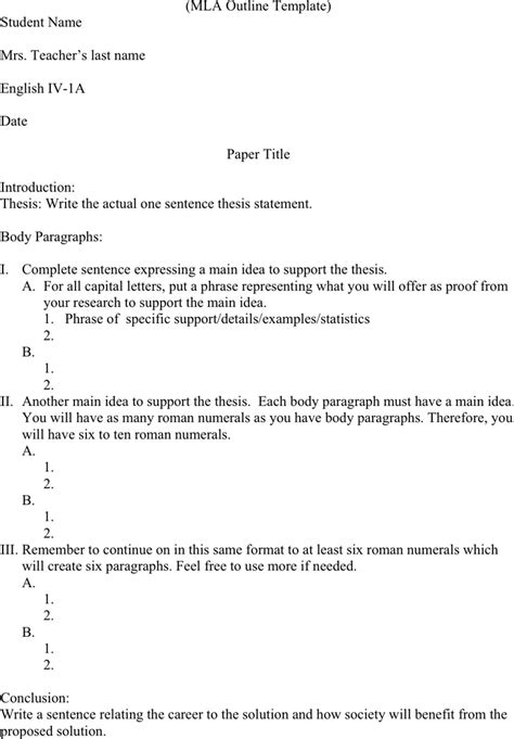 Free Mla Outline Template Pdf Kb Page S