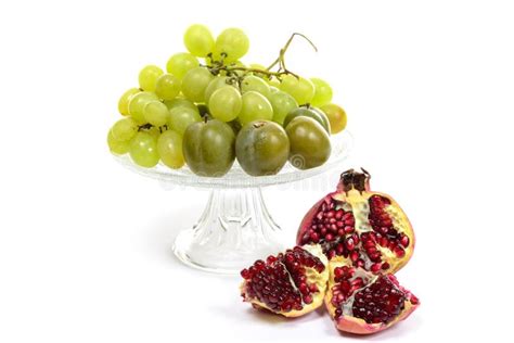 Pomegranate And Grapes On White Background Stock Image Image Of Fruit