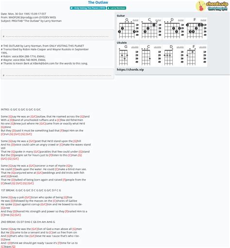 Chord: The Outlaw - tab, song lyric, sheet, guitar, ukulele | chords.vip