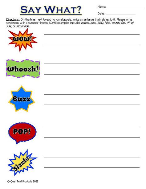 Worksheets 4th Grade Onomatopoeia Examples