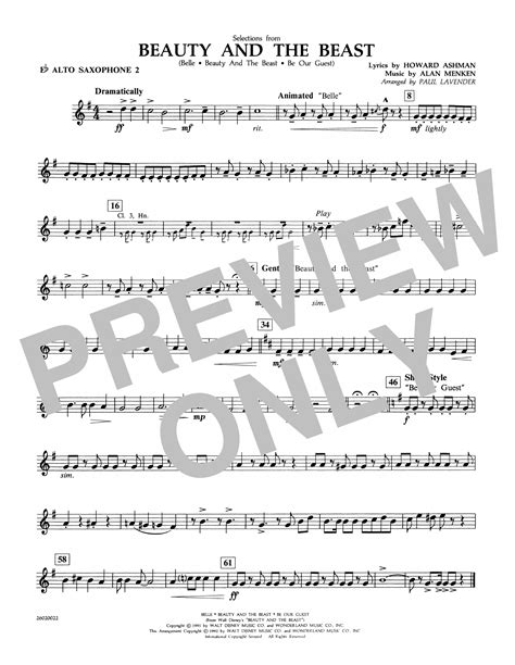 Selections From Beauty And The Beast Eb Alto Sax 2 Sheet Music Paul