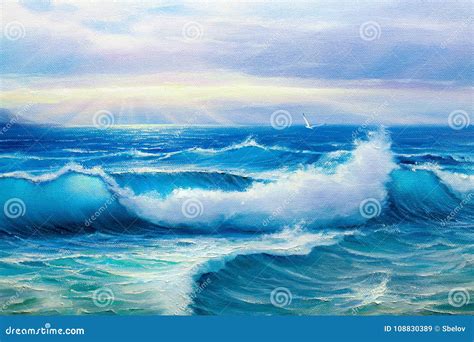 Sunrise Over Sea. Painting Seascape. Stock Illustration - Illustration ...