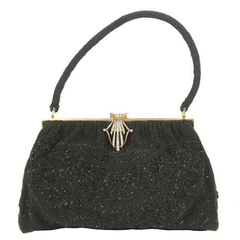 S Morabito Black Caviar Beaded Evening Bag