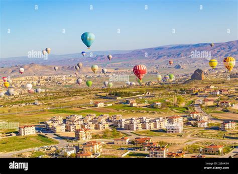 Colorful Hot Air Balloons Over Cappadocia A Semi Arid Region In Central