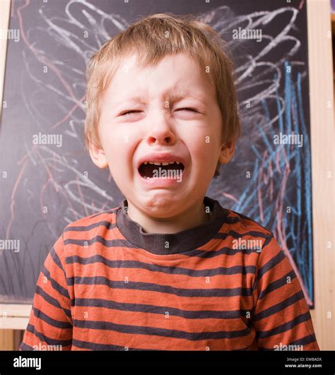 Little Cute Boy Screaming And Crying At School Stock Photo Alamy