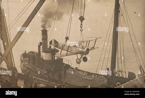 Sopwith Pup, N6444, being winched aboard HMS Manxman in 1917 Stock ...