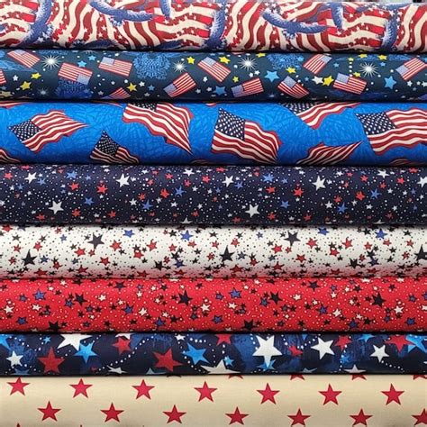 Patriotic Fabric By The Yard Red White Blue Stars Usa Etsy