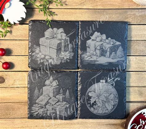 Laser Engraved Slate Coasters Christmas Ts Ornament Set Of 4