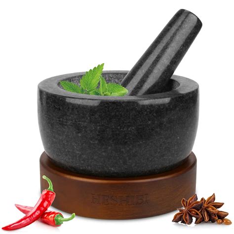 Amazon Heshibi Heavy Duty Mortar And Pestle Set With Wood Base