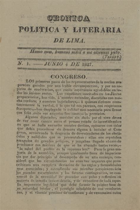 Crónica Política Y Literaria De Lima Lima 1827 Fuentes Históricas