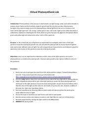 Chapter Virtual Photosynthesis Lab Docx Virtual Photosynthesis Lab