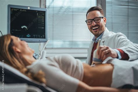 Doctor Makes The Patient Women Abdominal Ultrasound Ultrasound Scanner