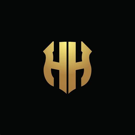 Hh Logo Monogram With Gold Colors And Shield Shape Design Template