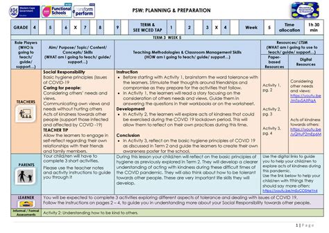 Lesson Plan Grade 6 Life Skills PSW Term 3 Week 5 PSW PLANNING